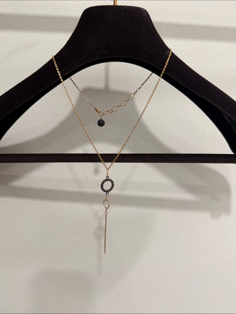Neiman Marcus Gold-Tone Layered Lariat Necklace with Black Accents
